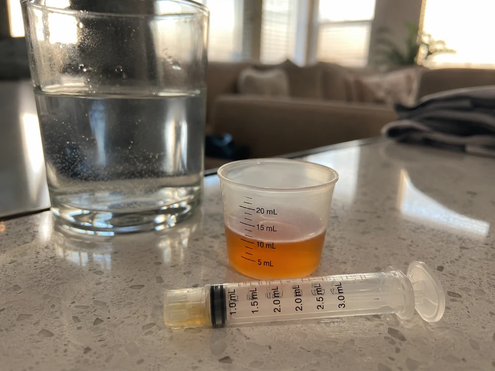 Liquid medication measured into a dosing syringe and cup, an alternative dosage form for compounded prescriptions