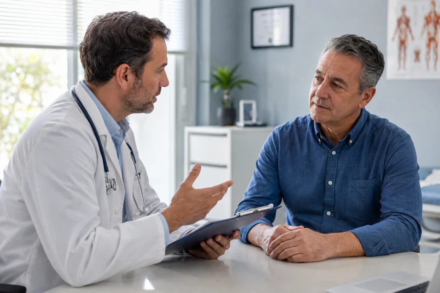 Doctor consulting male patient - Men's Health Compounding South DFW